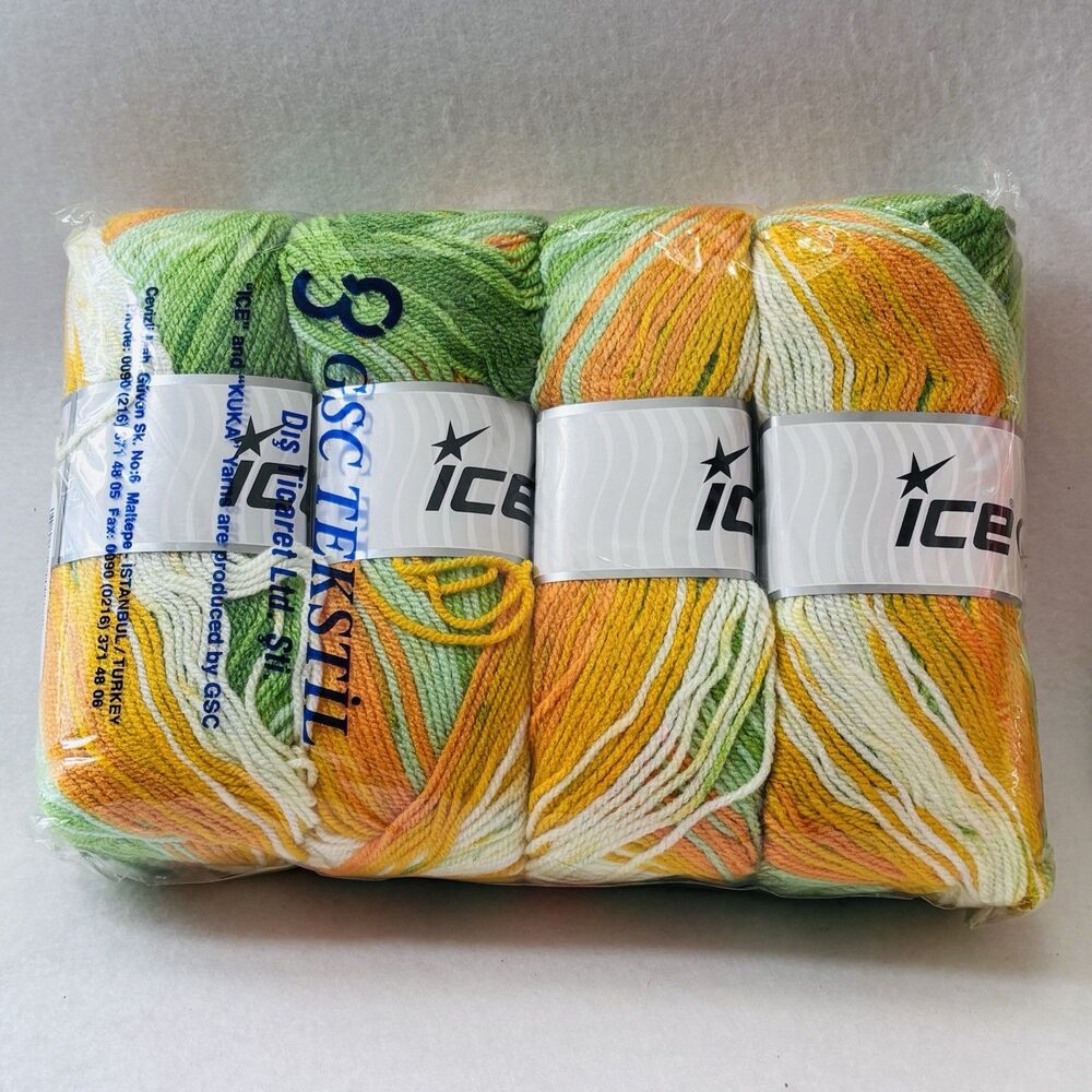 4 Skeins 100 gr ICE YARN Dancing Baby 42195 Green Shades And Orange